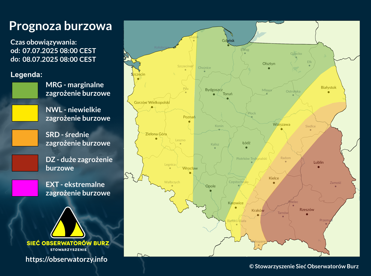 Prognoza burzowa na 7.06.2025 i noc z 7/8.06.2025
