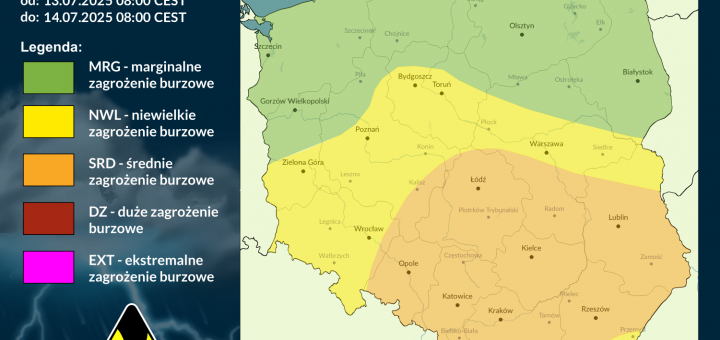 Prognoza burzowa na 13.07.2025 i noc z 13/14.07.2025