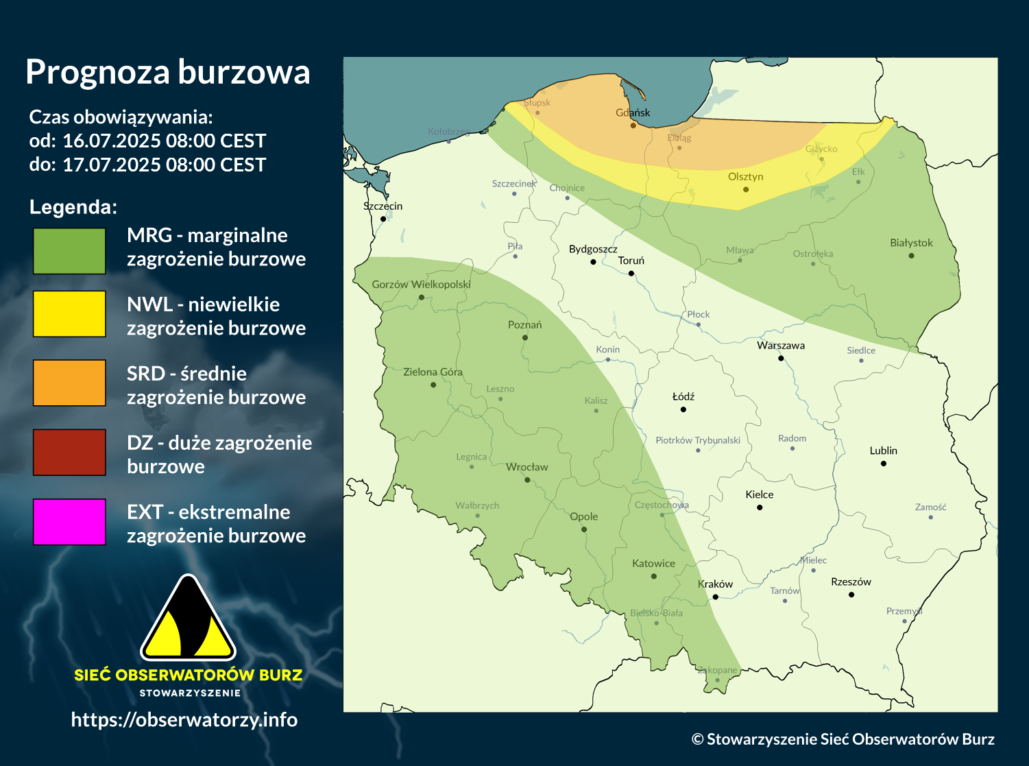 Prognoza burzowa na 16.07.2025 i noc z 16/17.07.2025 [AKTUALIZACJA]
