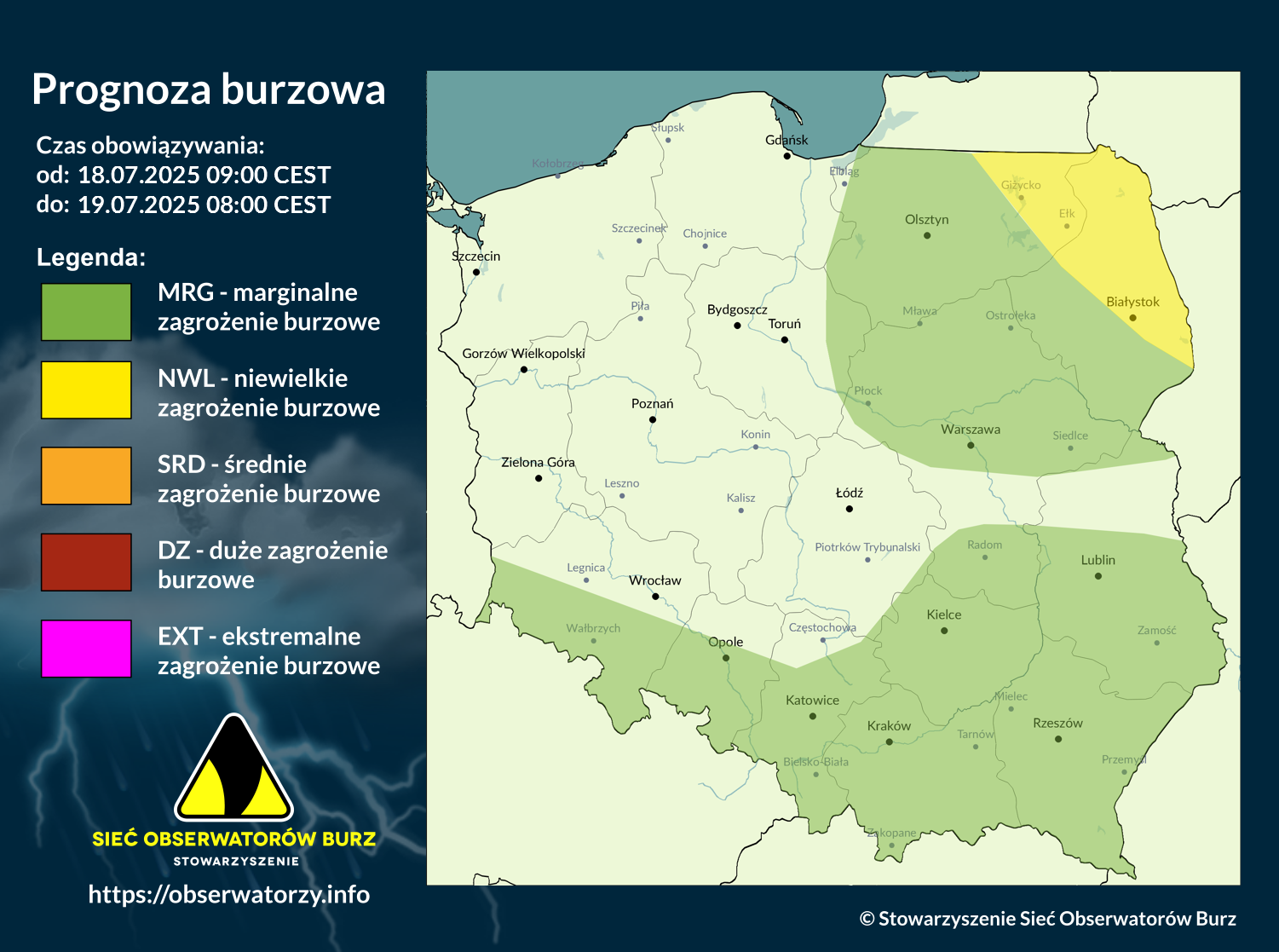 Prognoza burzowa na 18.07.2025 i noc z 18/19.07.2025 [AKTUALIZACJA]