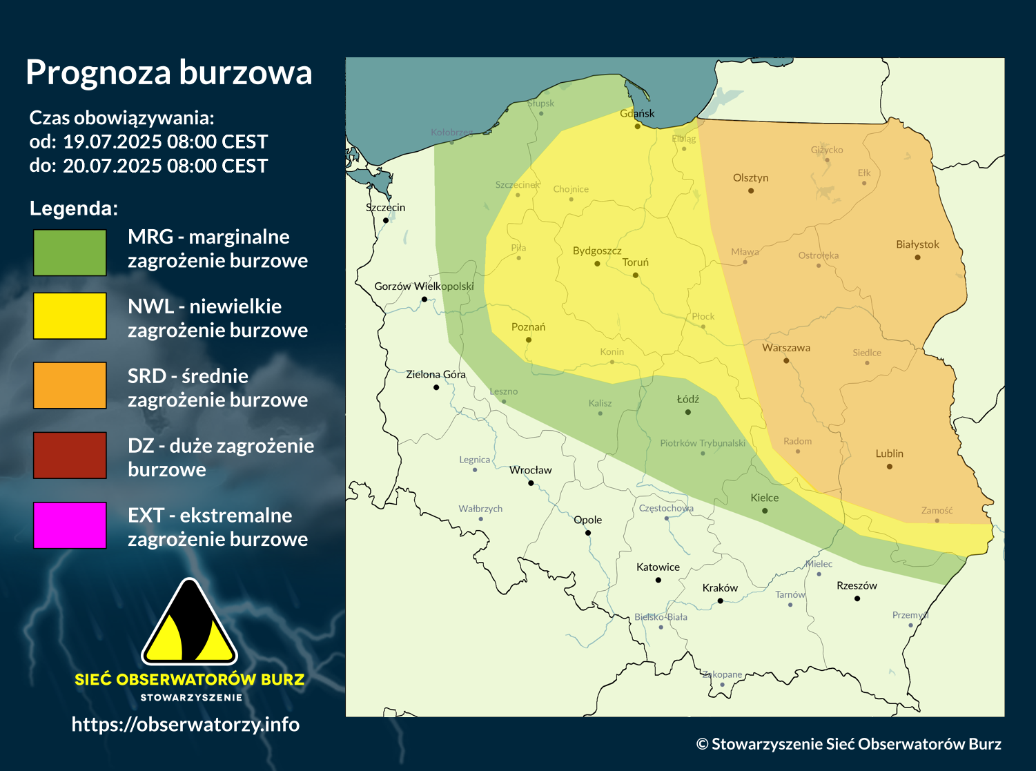 Prognoza burzowa na 19.07.2025 i noc z 19/20.07.2025