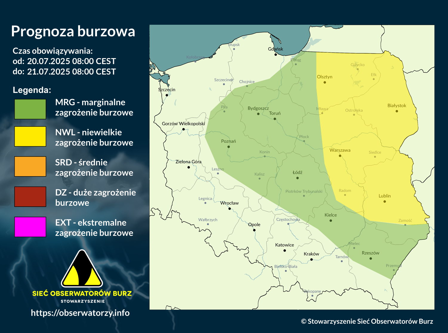 Prognoza burzowa na 20.07.2025 i noc z 20/21.07.2025