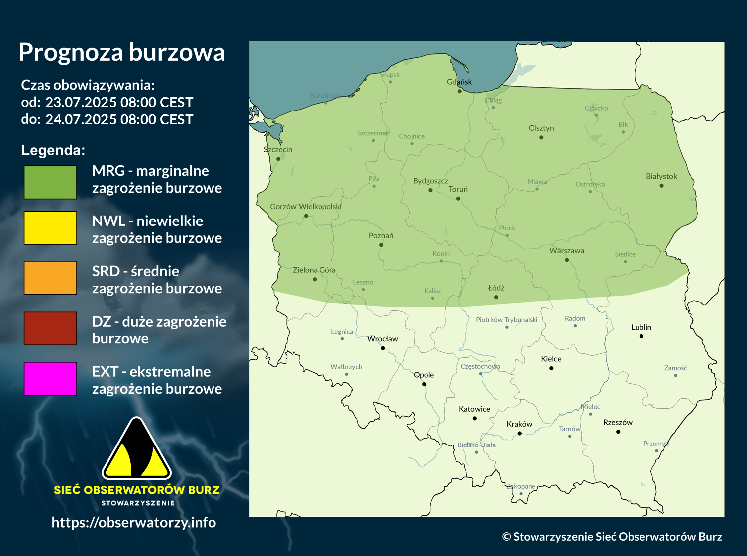 Prognoza burzowa na 23.07.2025 i noc z 23/24.07.2025