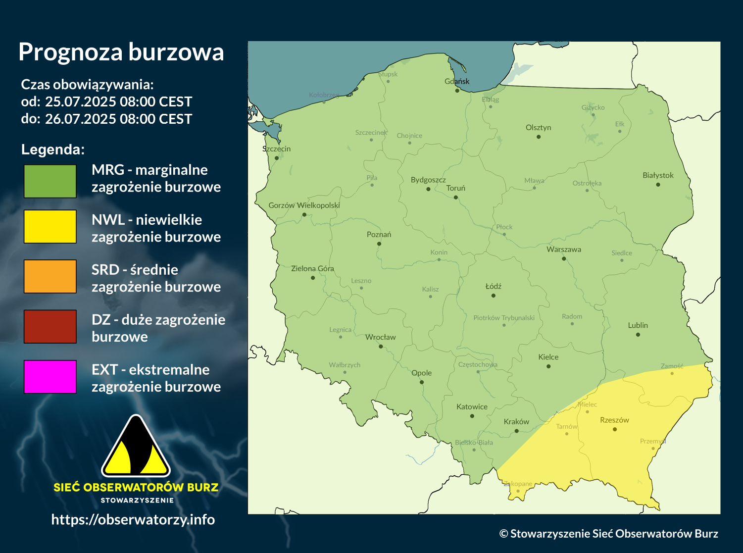 Prognoza burzowa na 25.07.2025 i noc z 25/26.07.2025