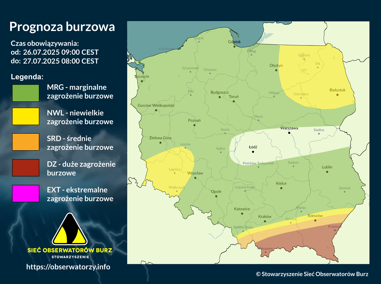 Prognoza burzowa na 26.07.2025 i noc z 26/27.07.2025 [AKTUALIZACJA]