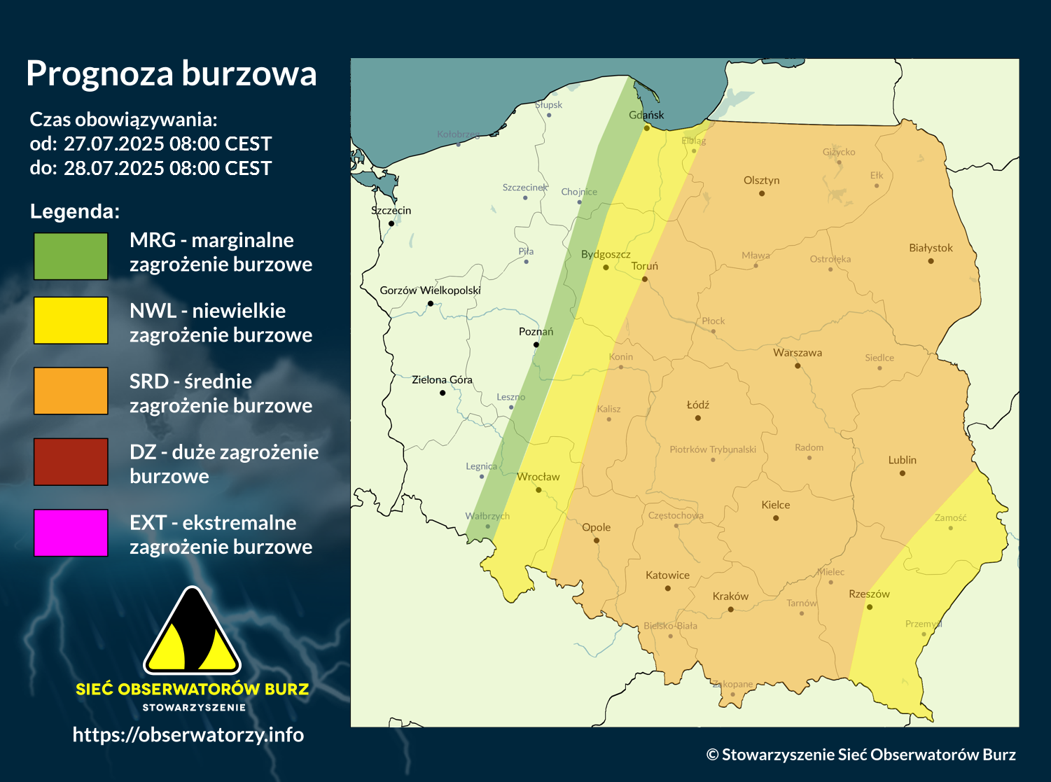 Prognoza burzowa na 27.07.2025 i noc z 27/28.07.2025