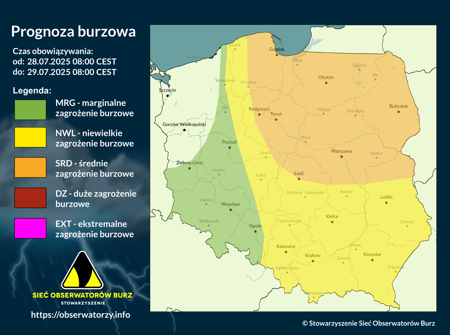 Prognoza burzowa na 28.07.2025 i noc z 28/29.07.2025