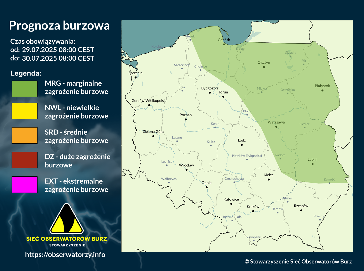 Prognoza burzowa na 29.07.2025 i noc z 29/30.07.2025