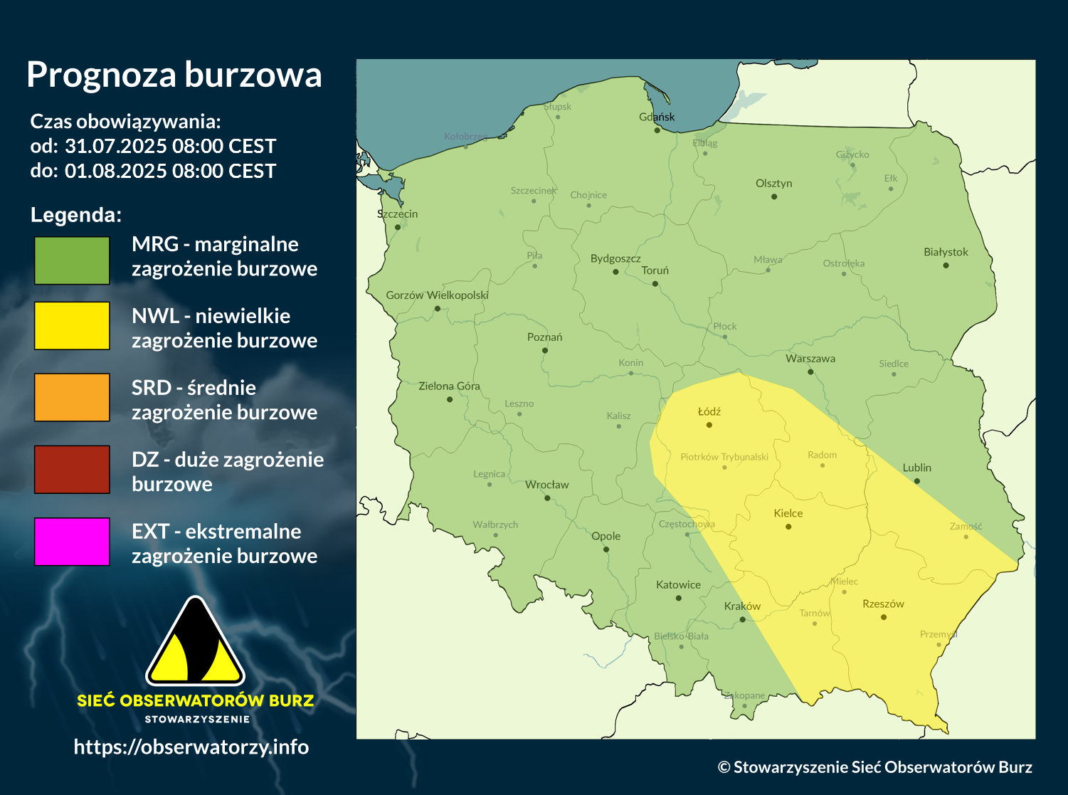 Prognoza burzowa na 31.07.2025 i noc z 31.07/1.08.2025