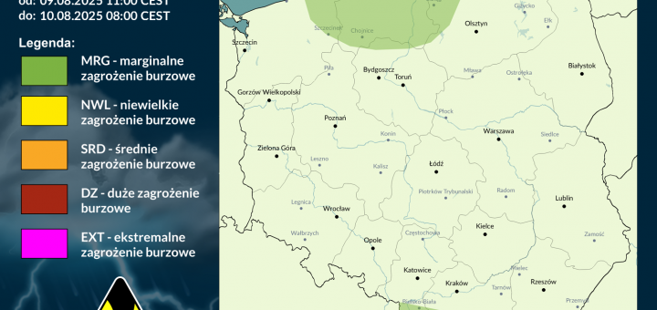 Prognoza burzowa na 9.08.2025 i noc z 9/10.08.2025