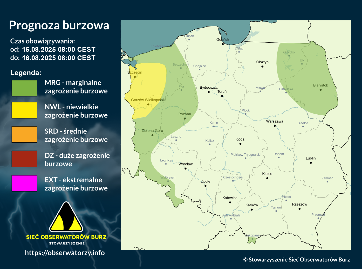 Prognoza burzowa na 15.08.2025 i noc z 15/16.08.2025