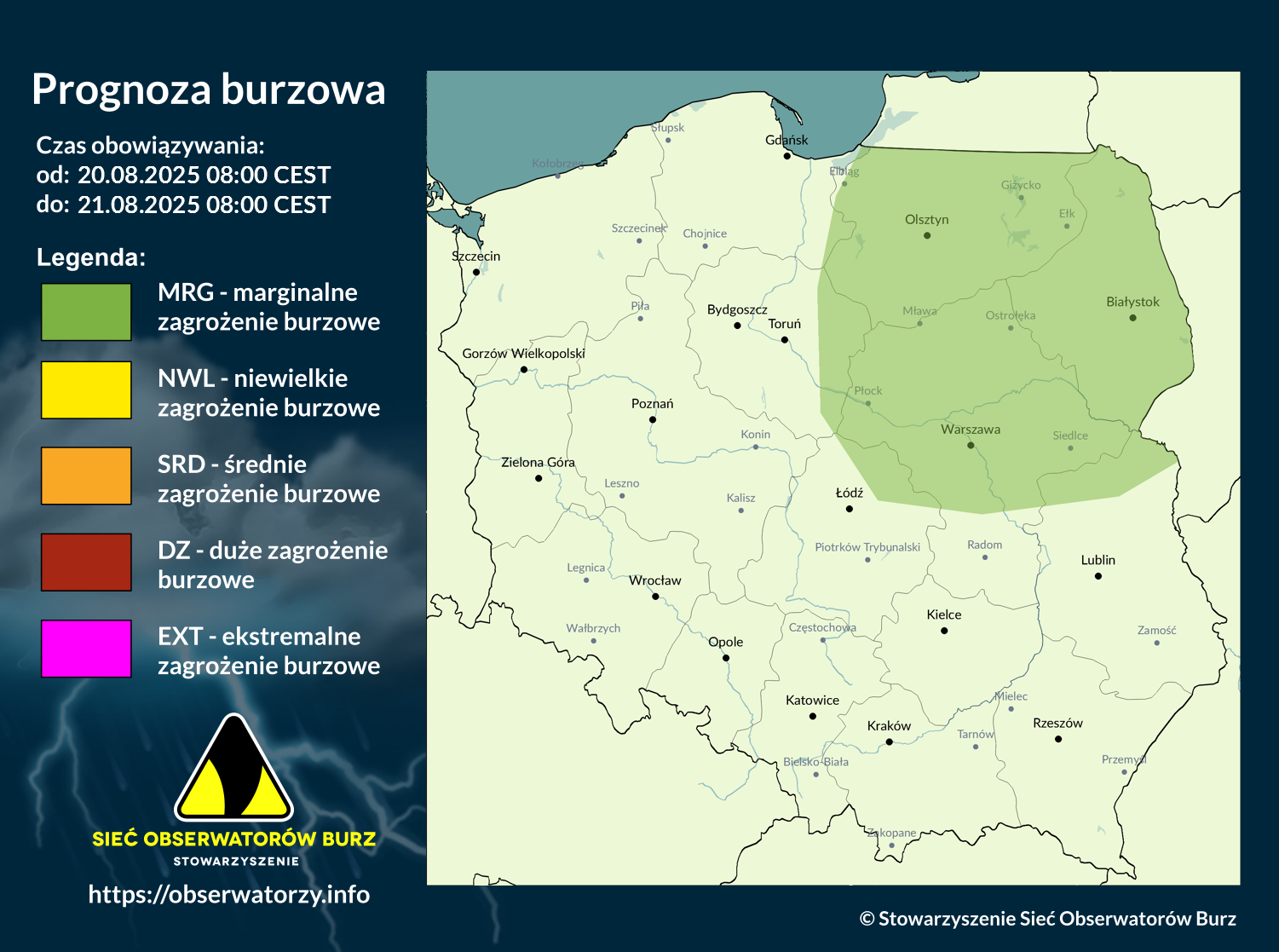 Prognoza burzowa na 20.08.2025 i noc z 20/21.08.2025