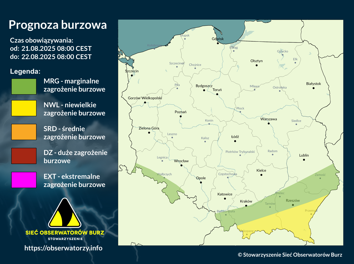 Prognoza burzowa na 21.08.2025 i noc z 21/22.08.2025