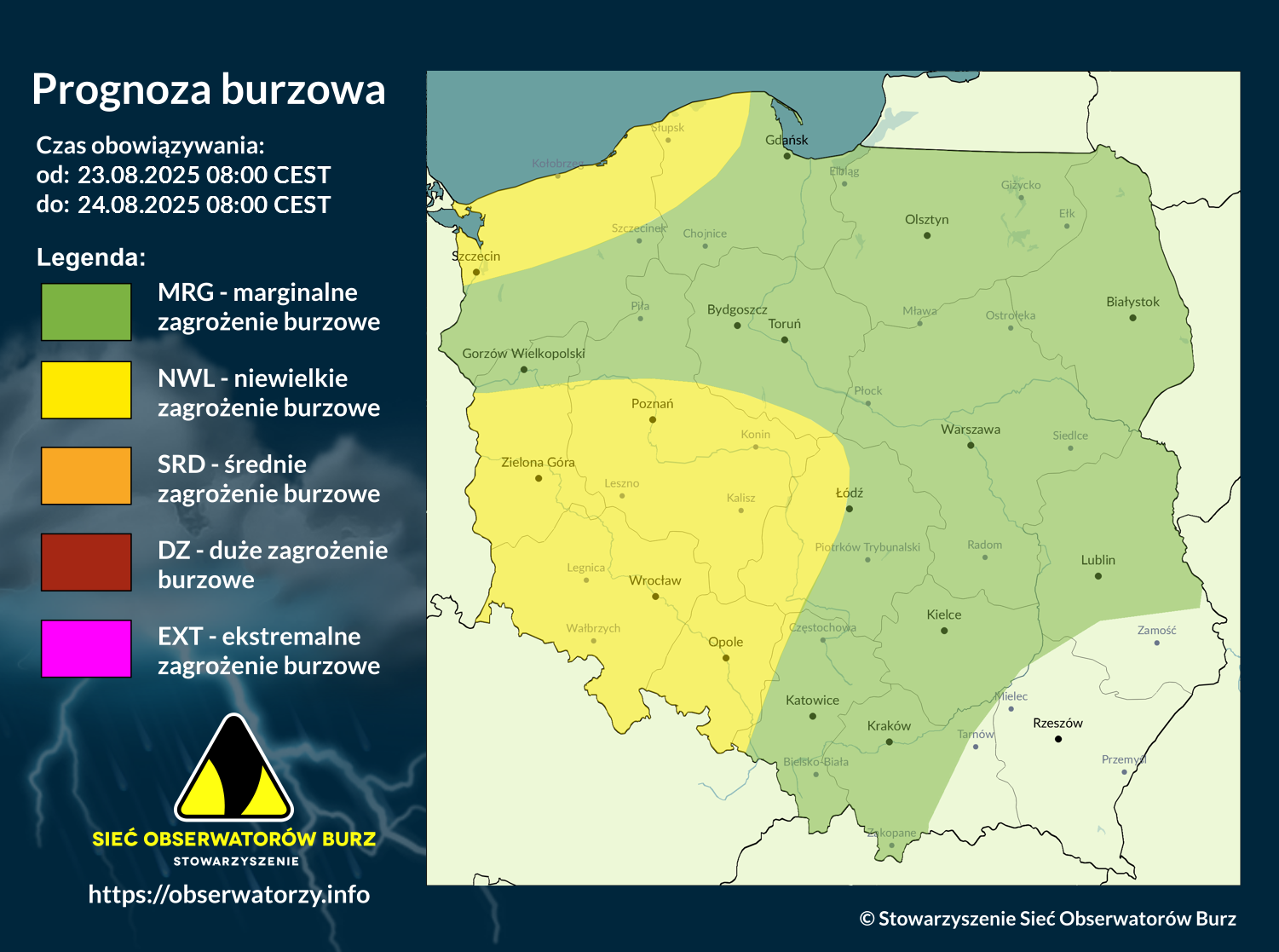 Prognoza burzowa na 23.08.2025 i noc z 23/24.08.2025
