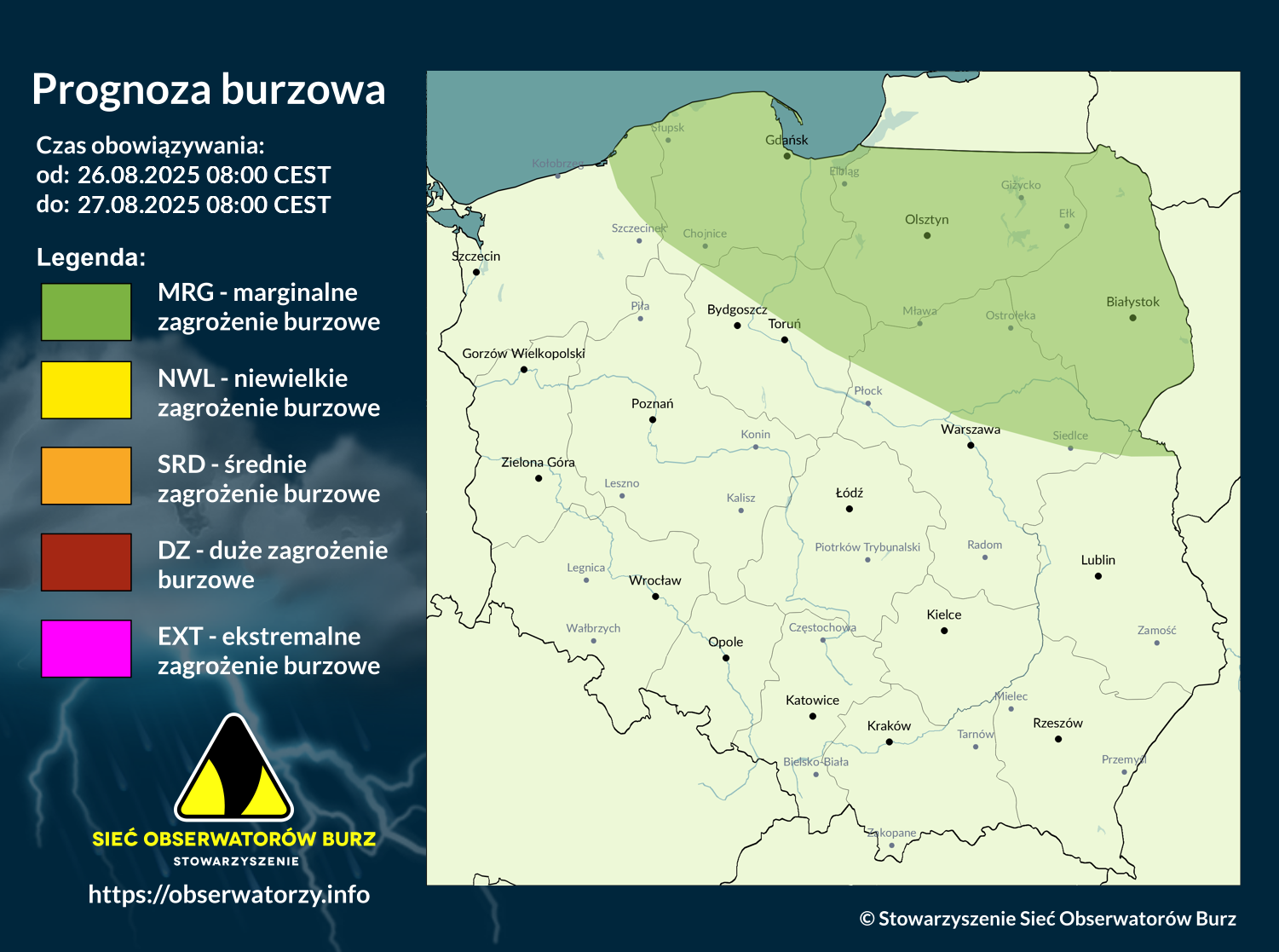 Prognoza burzowa na 26.08.2025 i noc z 26/27.08.2025