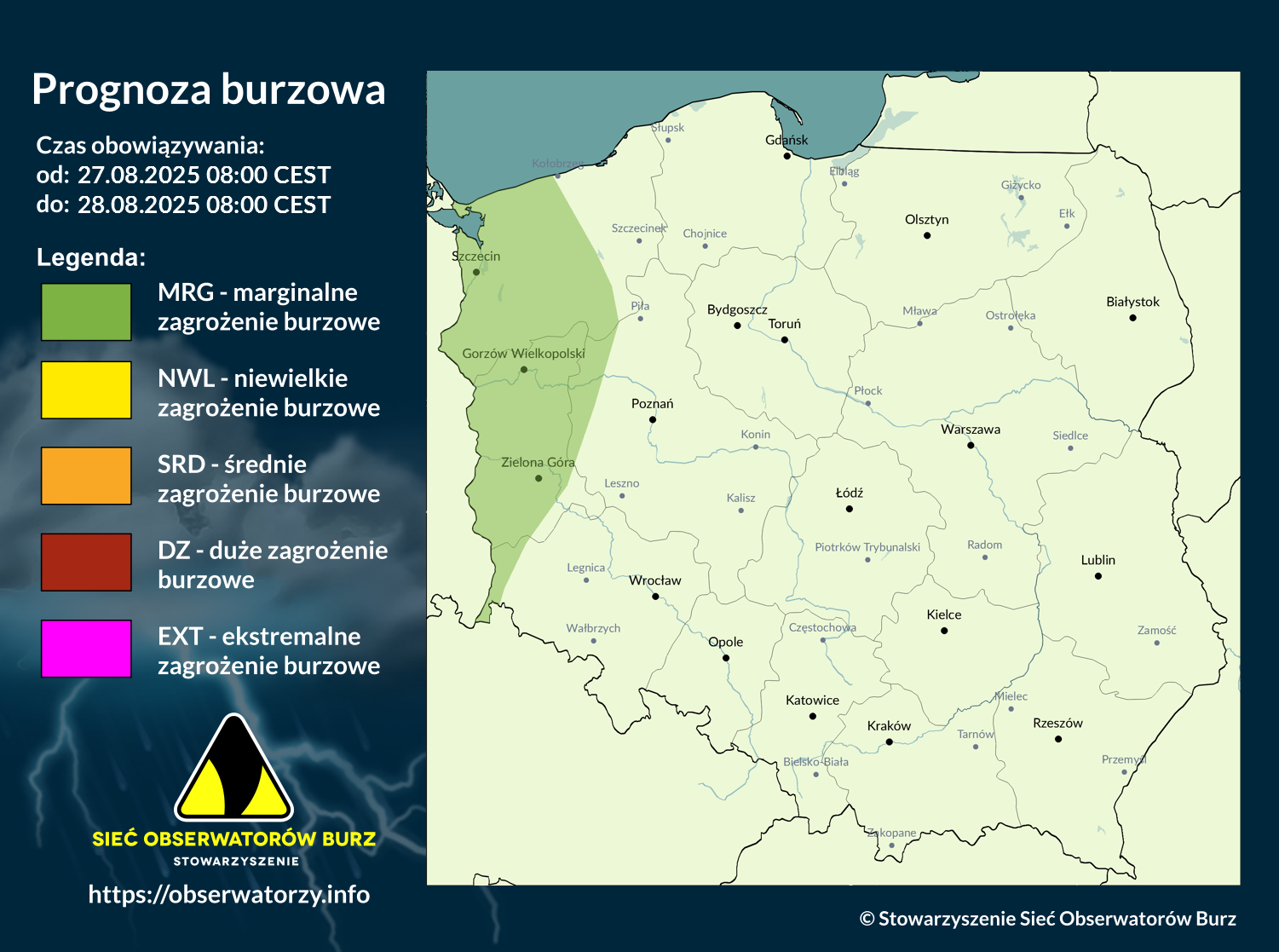 Prognoza burzowa na 27.08.2025 i noc z 27/28.08.2025
