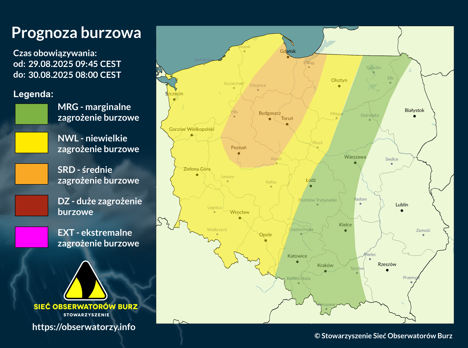 Prognoza burzowa na 29.08.2025 i noc z 29/30.08.2025 [AKTUALIZACJA]