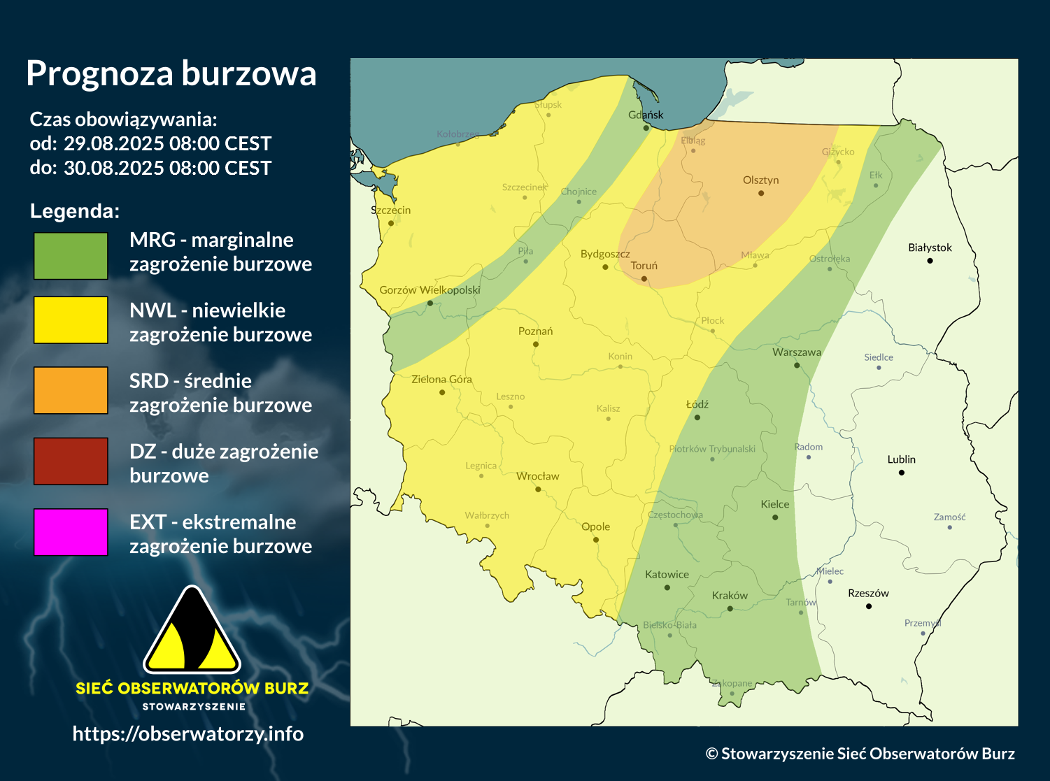 Prognoza burzowa na 29.08.2025 i noc z 29/30.08.2025