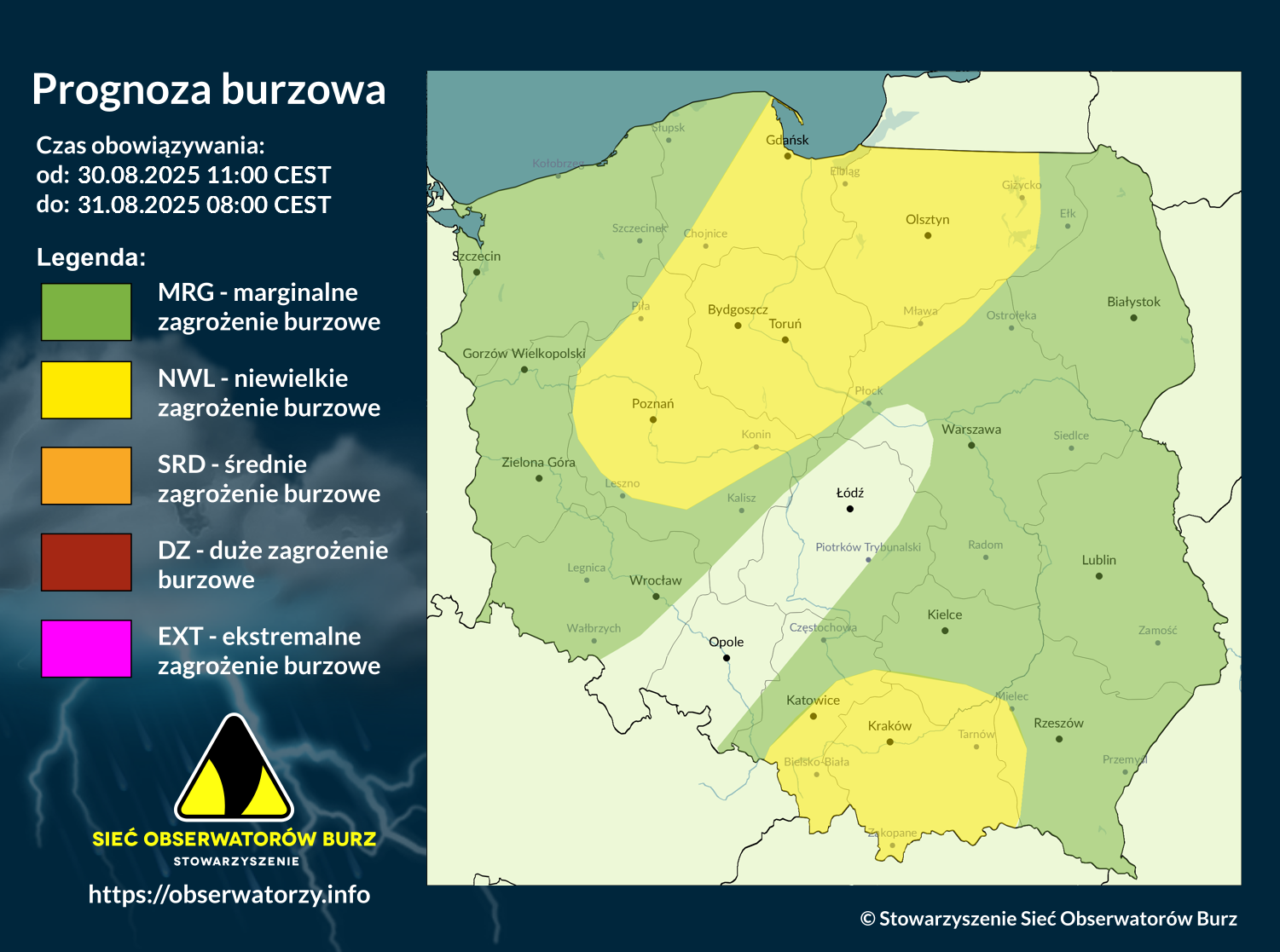 Prognoza burzowa na 30.08.2025 i noc z 30/31.08.2025 [AKTUALIZACJA]