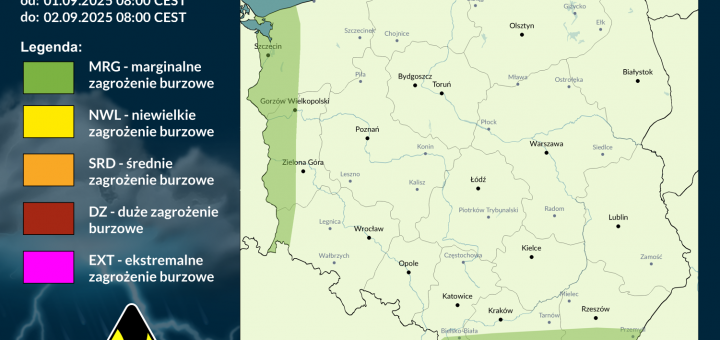 Prognoza burzowa na 1.09.2025 i noc z 1/2.09.2025