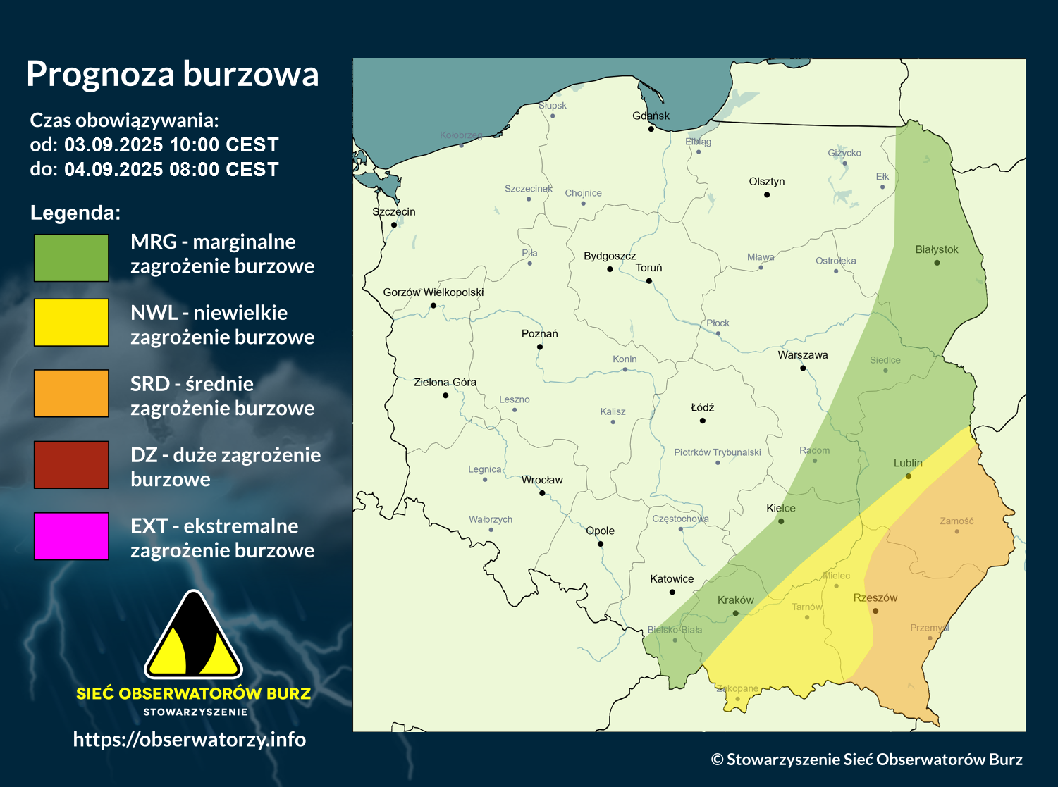 Prognoza burzowa na 3.09.2025 i noc z 3/4.09.2025 [AKTUALIZACJA]