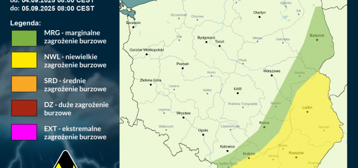 Prognoza burzowa na 4.09.2025 i noc z 4/5.09.2025