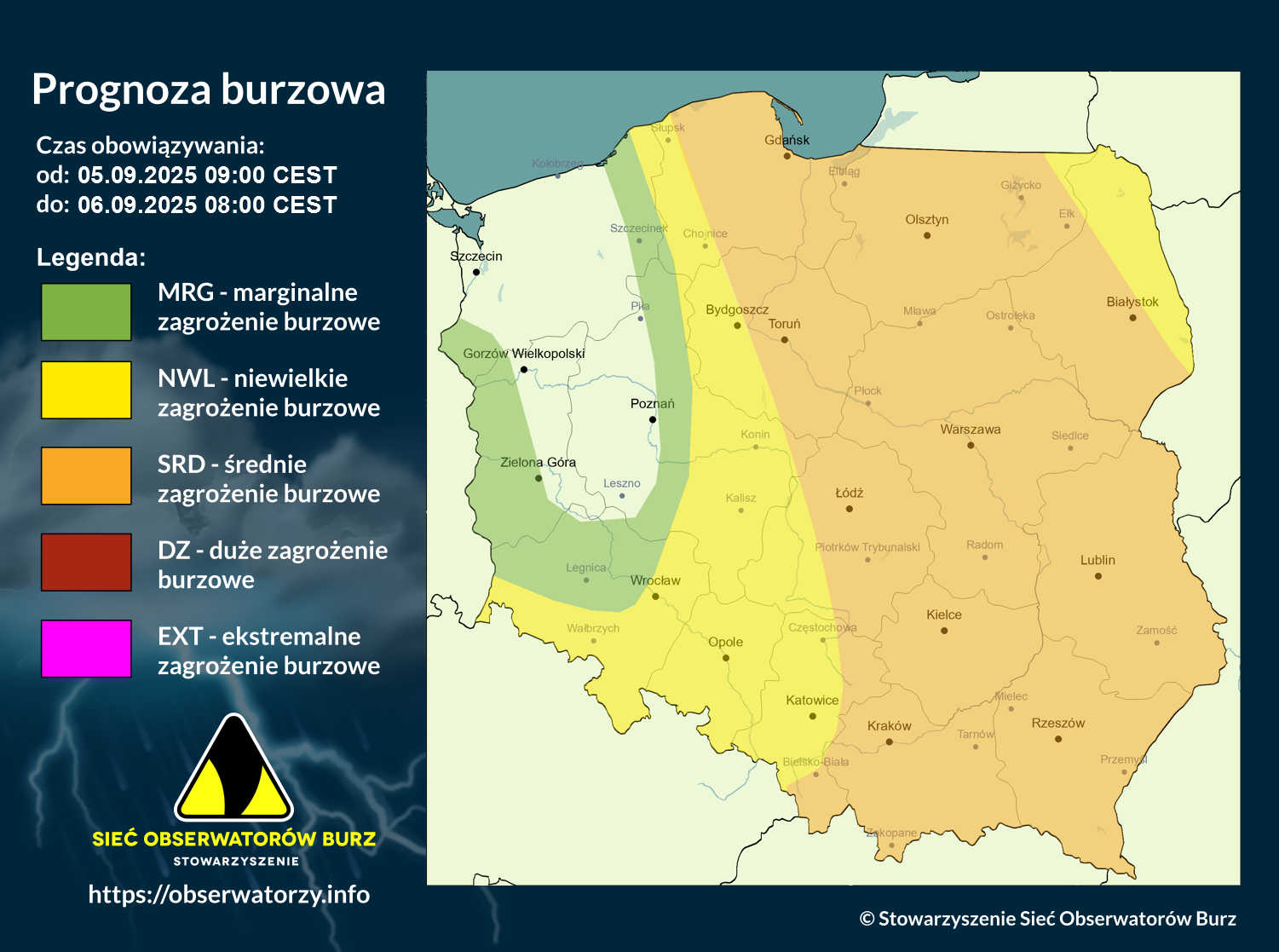 Prognoza burzowa na 5.09.2025 i noc z 5/6.09.2025 [AKTUALIZACJA]