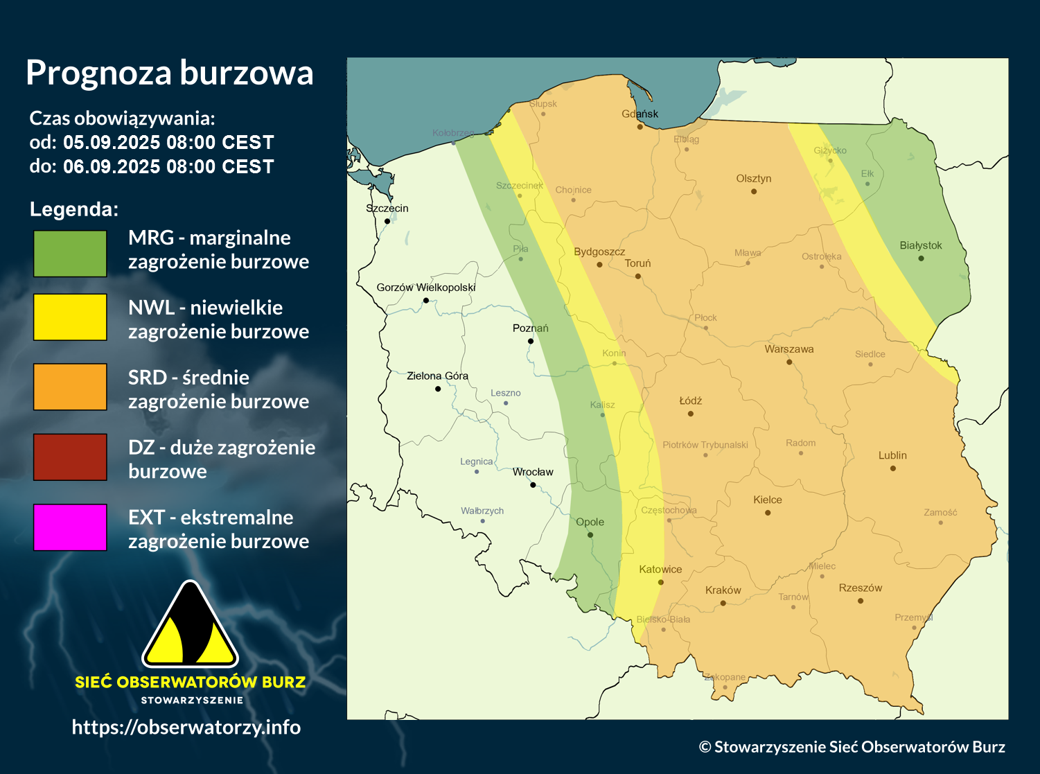 Prognoza burzowa na 5.09.2025 i noc z 5/6.09.2025