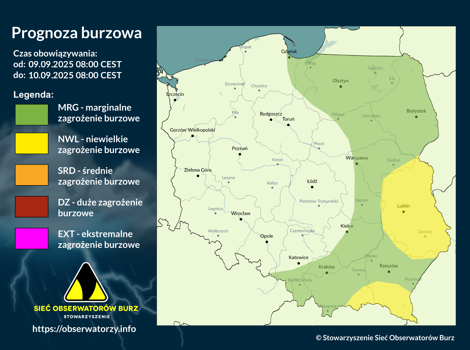 Prognoza burzowa na 9.09.2025 i noc z 9/10.09.2025 [AKTUALIZACJA]