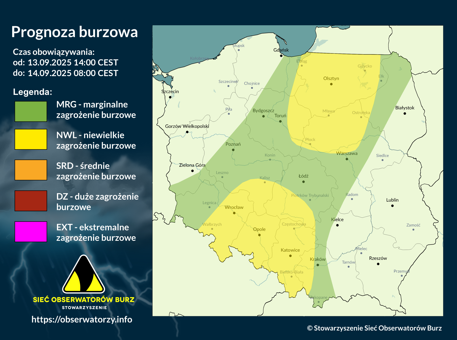 Prognoza burzowa na 13.09.2025 i noc z 13/14.09.2025 [AKTUALIZACJA]