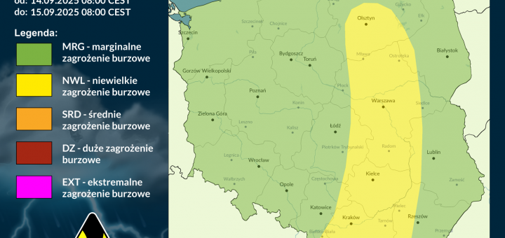 Prognoza burzowa na 14.09.2025 i noc z 14/15.09.2025