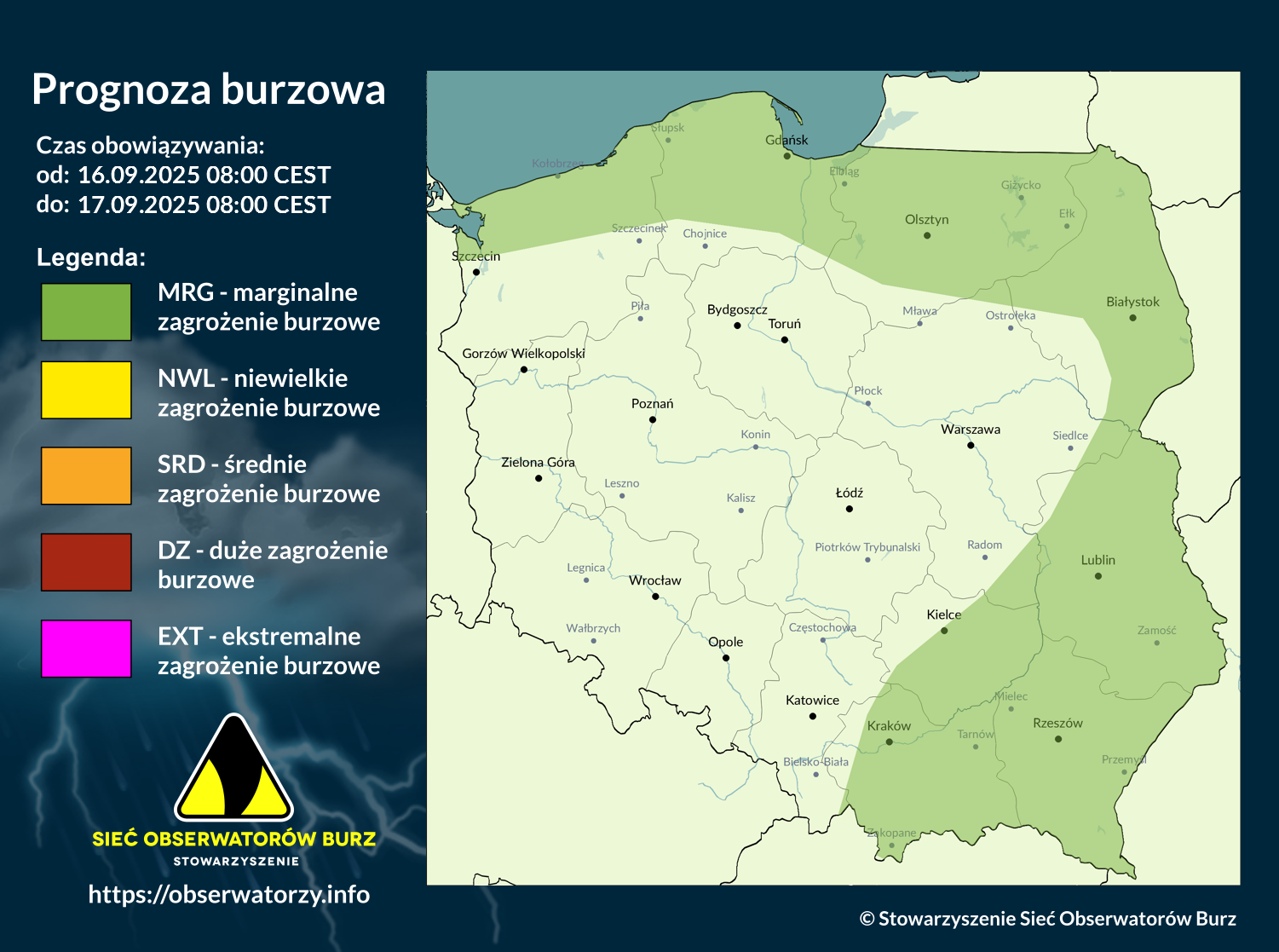 Prognoza burzowa na 16.09.2025 i noc z 16/17.09.2025 [AKTUALIZACJA]