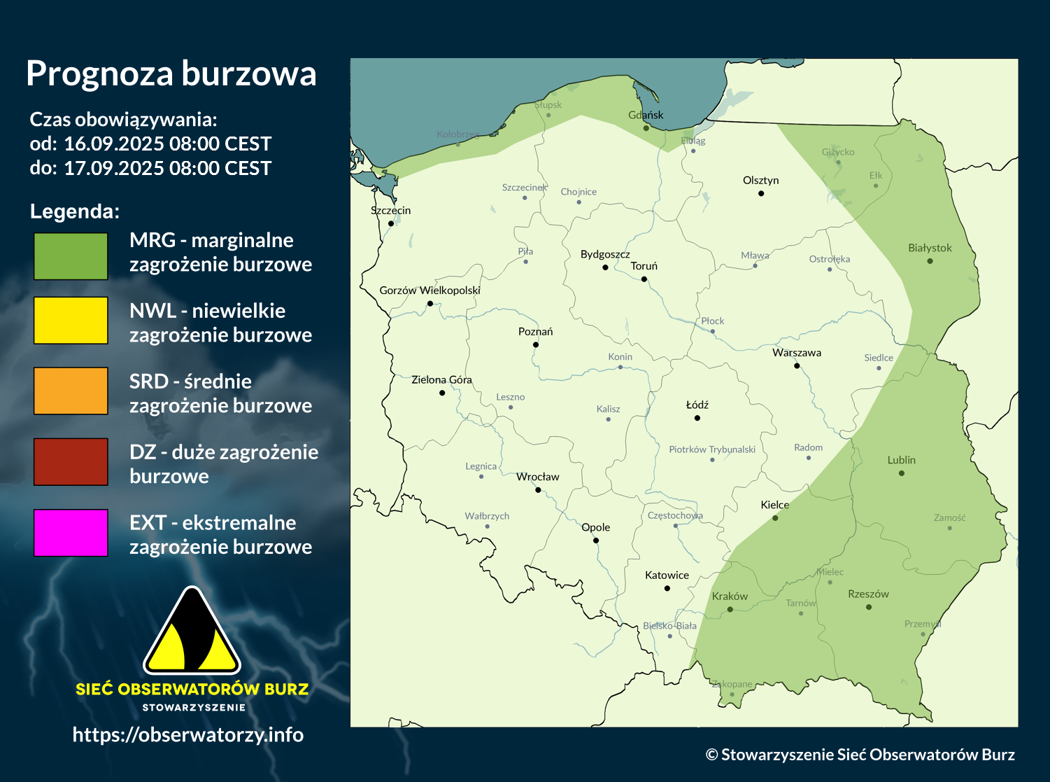 Prognoza burzowa na 16.09.2025 i noc z 16/17.09.2025