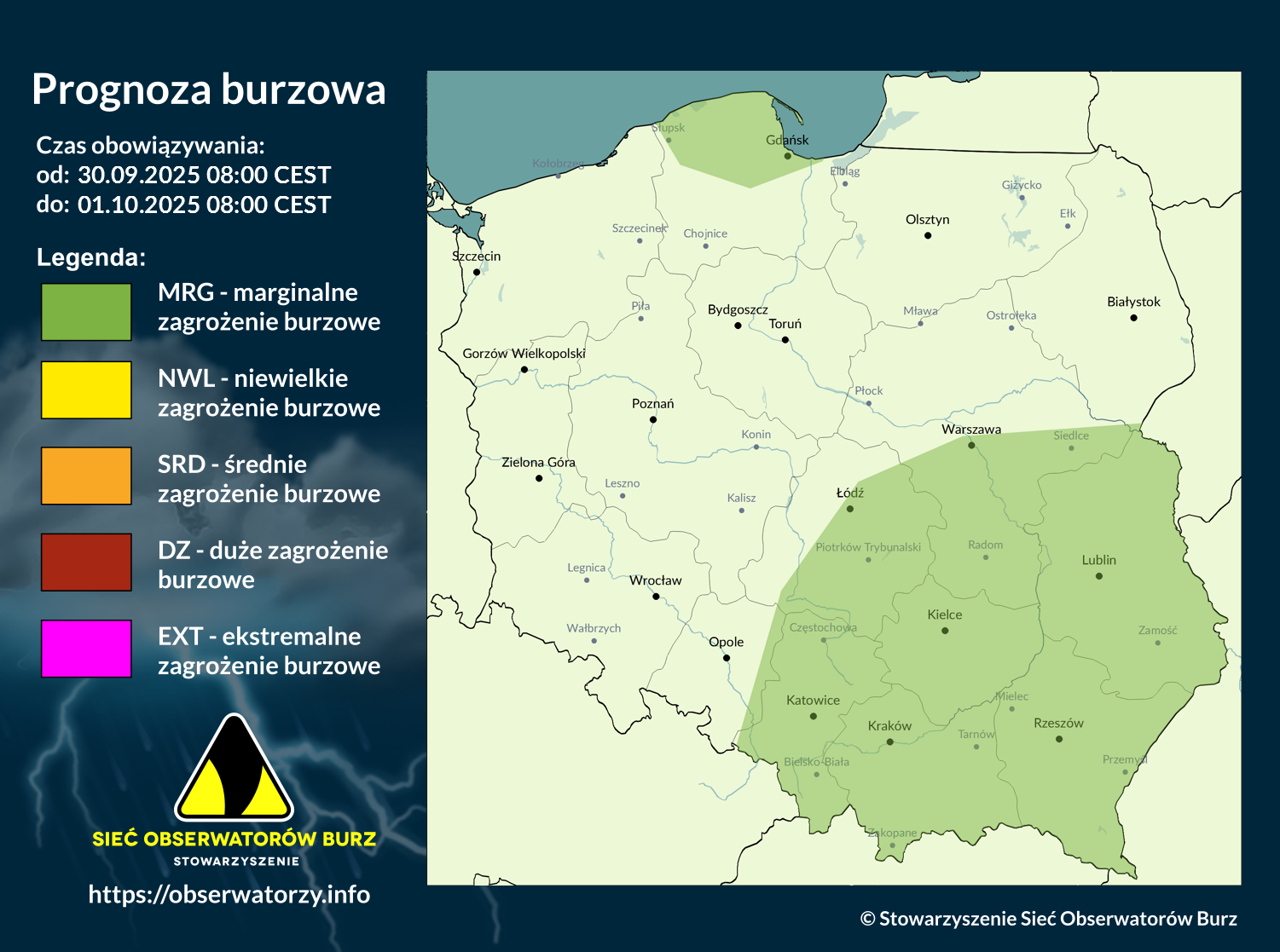 Prognoza burzowa na 30.09.2025 i noc z 30.09/01.10.2025
