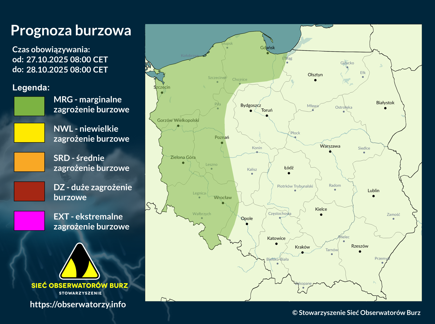 Prognoza burzowa na 27.10.2025 i noc z 27/28.10.2025