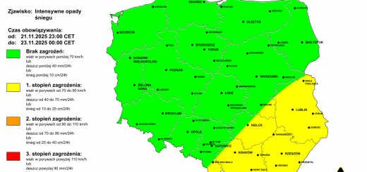 Ostrzeżenie przed intensywnymi opadami śniegu na 22.11.2025