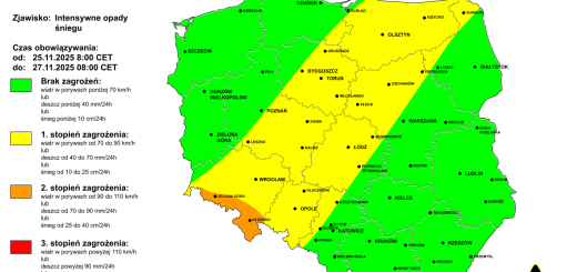 Ostrzeżenie przed intensywnymi opadami śniegu na 25-27.11.2025