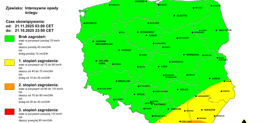 Ostrzeżenie przed intensywnymi opadami śniegu na 21.11.2025