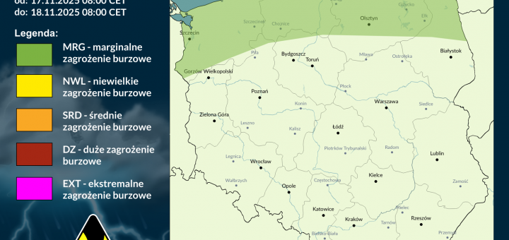 Prognoza burzowa na 17.11.2025 i noc z 17/18.11.2025