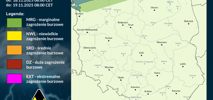Prognoza burzowa na 18.11.2025 i noc z 18/19.11.2025