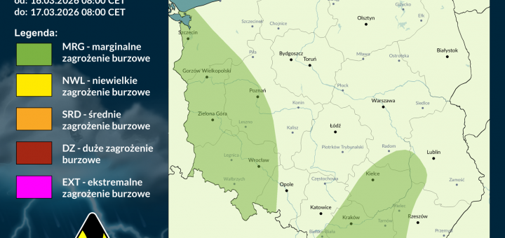 Prognoza burzowa na 16.03.2026 i noc z 16/17.03.2026