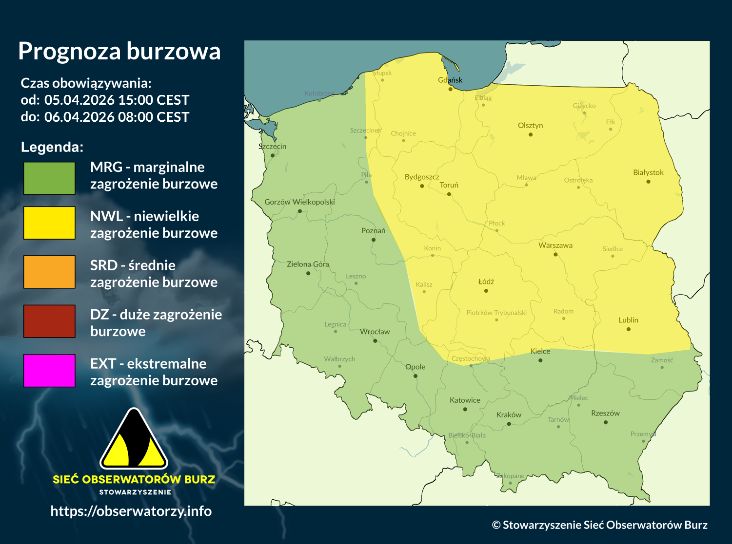 Prognoza burzowa na 5.04.2026 i noc z 5/6.04.2026 [AKTUALIZACJA]