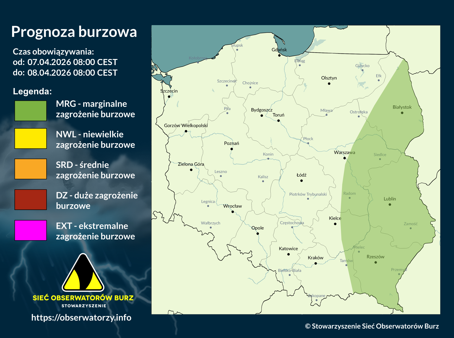 Prognoza burzowa na 7.06.2026 i noc z 7/8.06.2026