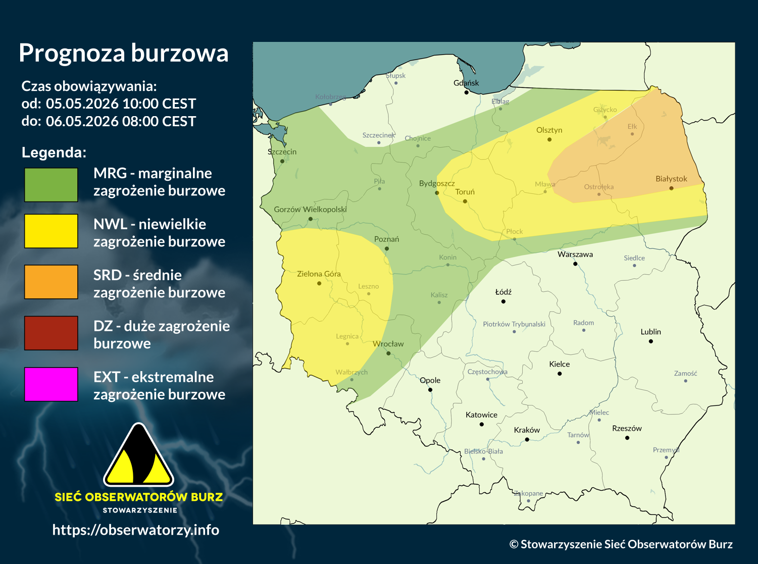 Prognoza burzowa na 5.05.2026 i noc z 5/6.05.2026 [AKTUALIZACJA]