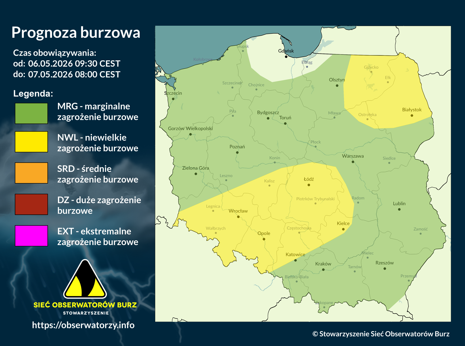 Prognoza burzowa na 6.05.2026 i noc z 6/7.05.2026 [AKTUALIZACJA]