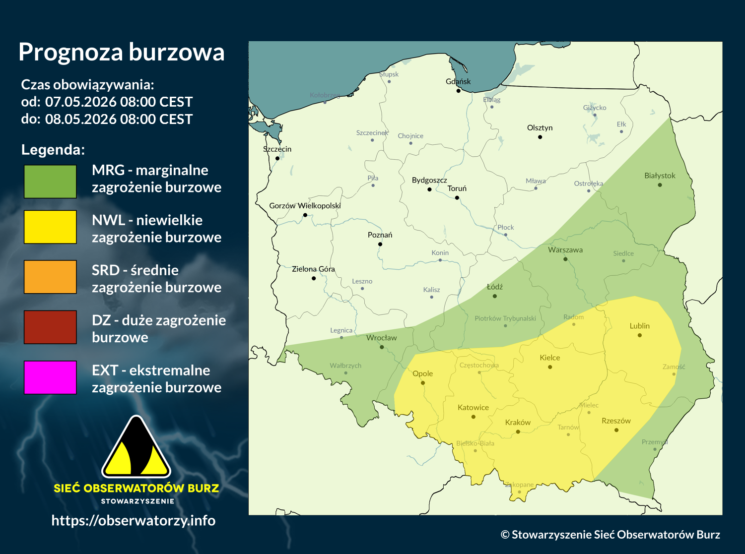 Prognoza burzowa na 7.05.2026 i noc z 7/8.05.2026 [AKTUALIZACJA]