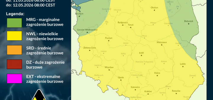 Prognoza burzowa na 11.05.2026 i noc z 11/12.05.2026