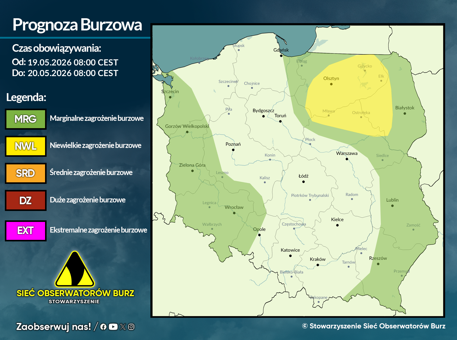 Prognoza burzowa na 19.05.2026 i noc z 19/20.05.2026