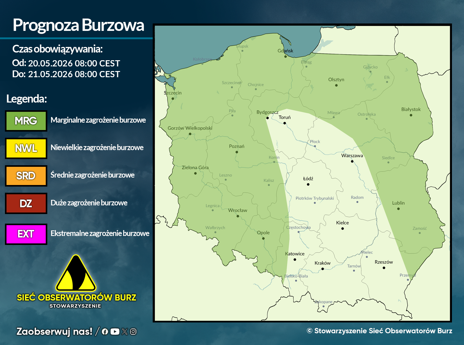 Prognoza burzowa na 20.05.2026 i noc z 20/21.05.2026
