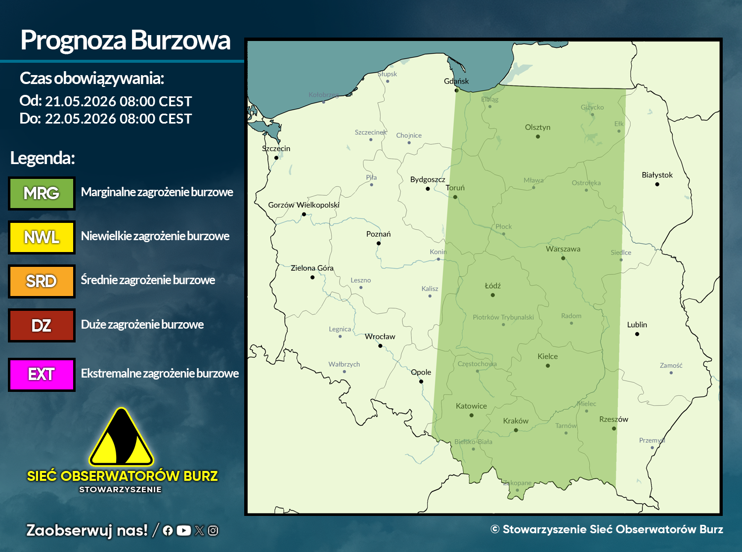 Prognoza burzowa na 21.05.2026 i noc z 21/22.05.2026